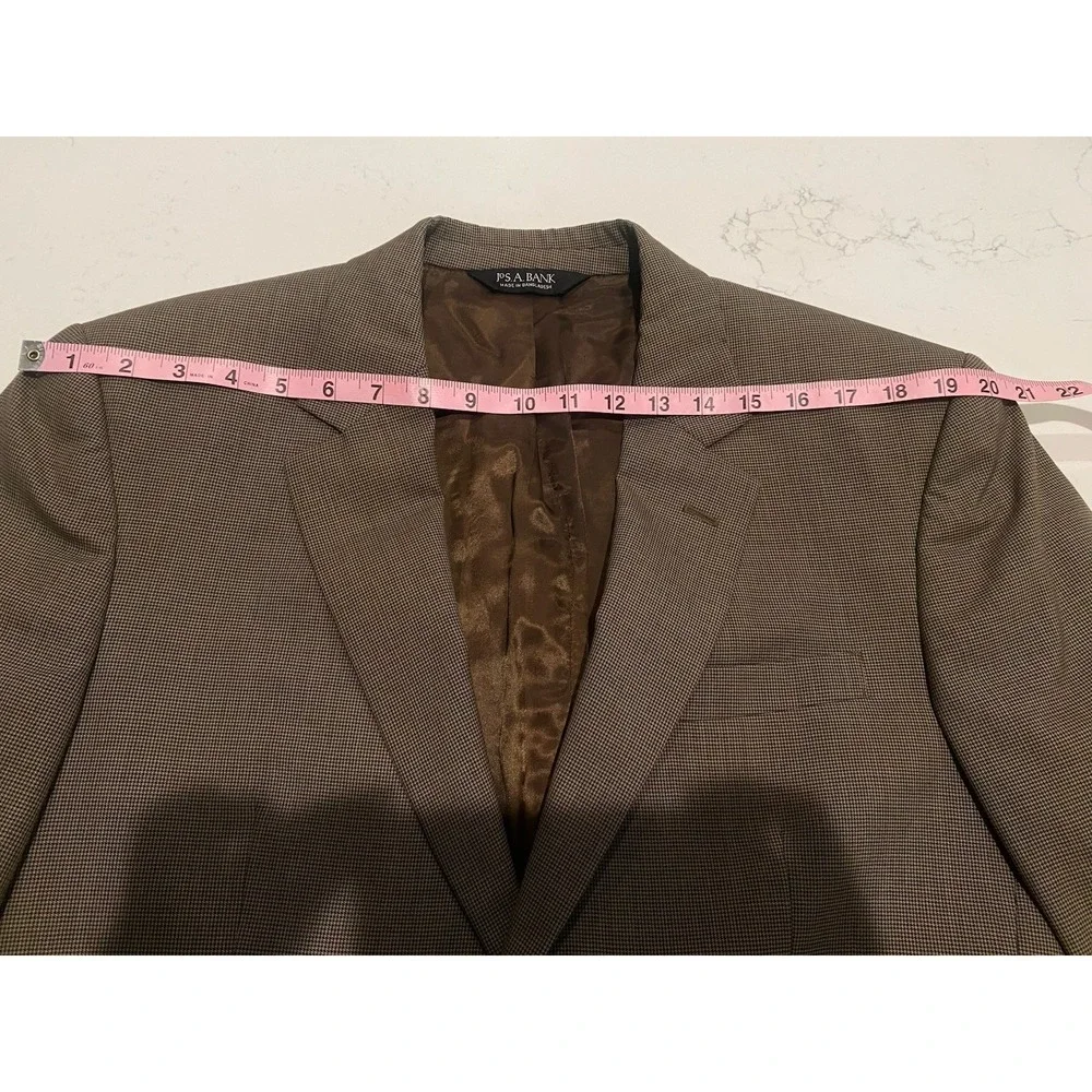Jos. A. Bank 40L Brown Houndstooth 100% Wool Sport Coat Blazer Mens Flawed